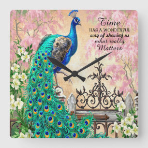 Vintage Pfau-Zeit-Wand-Uhr Quadratische Wanduhr