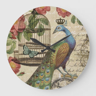 Vintage Pfaue Große Wanduhr