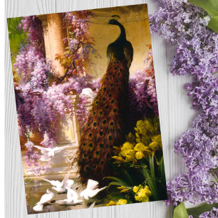 Vintage Pfauen-Gartenkunst Romantische Glyzinie Postkarte