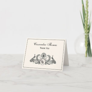 Vintage Pfauen Monogramm Elfenbein BG Dankeskarte