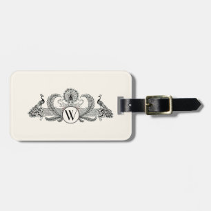 Vintage Pfauen Monogramm Elfenbein BG Gepäckanhänger