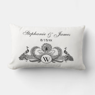 Vintage Pfauen Monogramm Elfenbein BG Lendenkissen