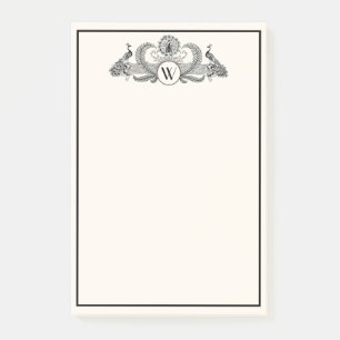 Vintage Pfauen Monogramm Elfenbein BG Post-it Klebezettel