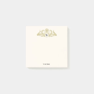 Vintage Pfauen Monogramm Faux Gold Elfenbein BG Post-it Klebezettel