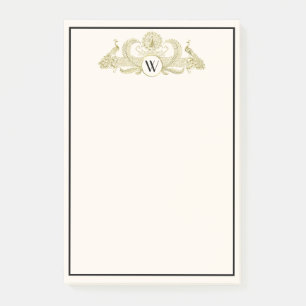 Vintage Pfauen Monogramm Faux Gold Elfenbein BG Post-it Klebezettel