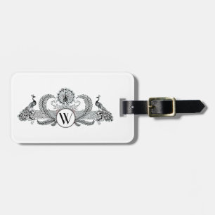 Vintage Pfauen Monogramm Gepäckanhänger