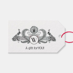 Vintage Pfauen Monogramm Geschenkanhänger