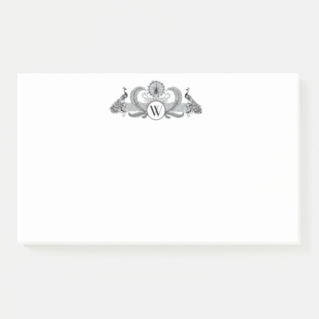 Vintage Pfauen Monogramm Post-it Klebezettel (Vorderseite)