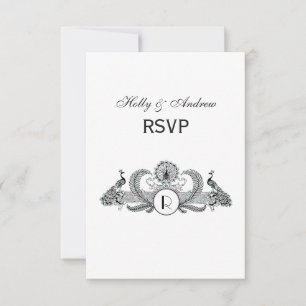 Vintage Pfauen Monogramm RSVP Karte