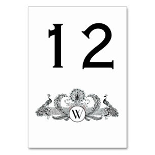Vintage Pfauen Monogramm Tischnummer