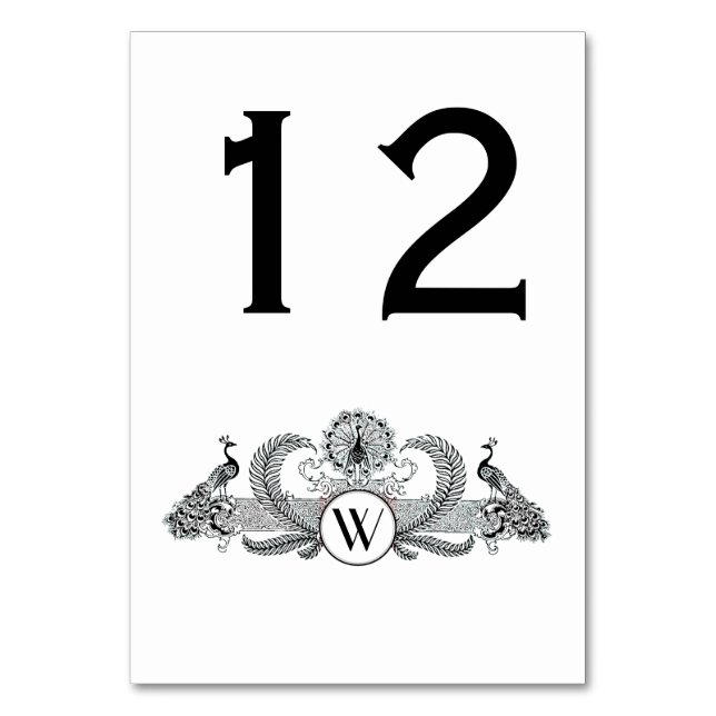 Vintage Pfauen Monogramm Tischnummer (Vorderseite)