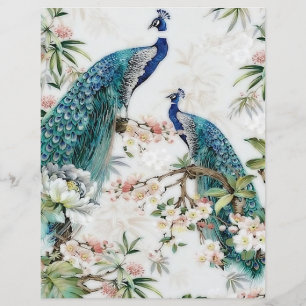 Vintage-Pfauen und Blüten Origamipapier