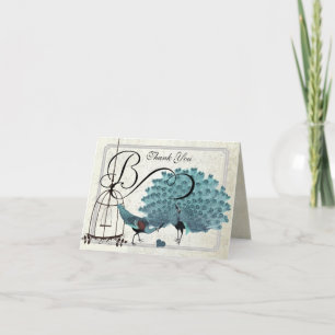 Vintage Pfauen-Vogeluhr-Hochzeitseinladungen Dankeskarte