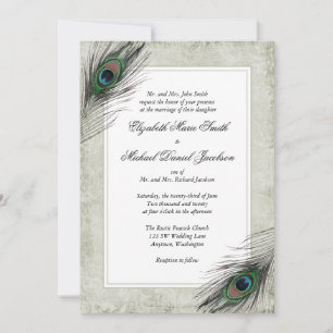 Vintage Pfauenfedern Hochzeit Einladung