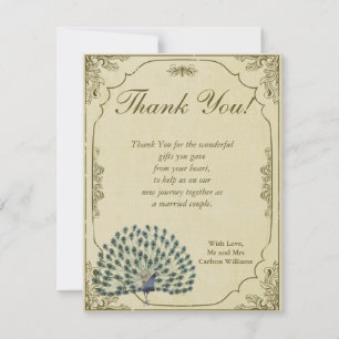 Vintage Pfauenflatter Hochzeit Dankeschön-Karte Einladung