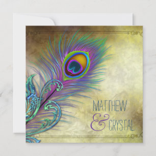 Vintage Pfauenhochzeit Einladung