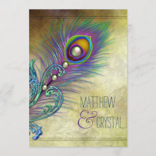 Vintage Pfauenhochzeit Einladung