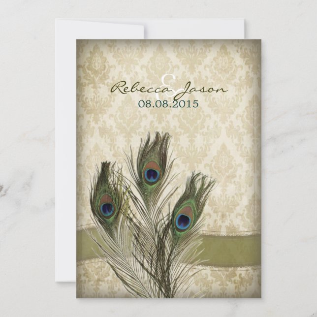 Vintage Pfauenhochzeit Einladung (Rückseite)