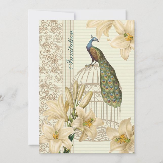 Vintage Pfauenhochzeit Einladung (Rückseite)