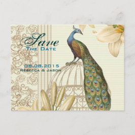 Vintage Pfauenhochzeit für Lilienblumen retten das Ankündigungspostkarte