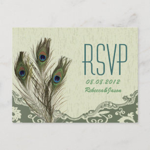 Vintage Pfauenhochzeit RSVP Einladungspostkarte