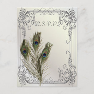 Vintage Pfauenhochzeit RSVP Einladungspostkarte
