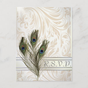 Vintage Pfauenhochzeit RSVP Einladungspostkarte