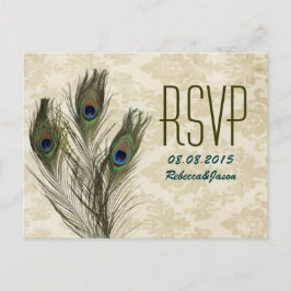 Vintage Pfauenhochzeit RSVP Einladungspostkarte