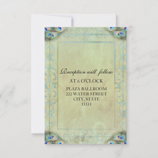 Vintage Pfauenhochzeitskarte Einladung (Vorderseite)