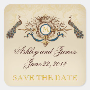 Vintage Pfauenklammern Save the Date Stickers