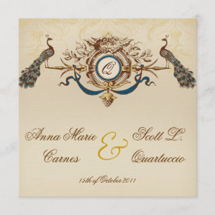 Vintage Pfauenquadrat-Hochzeitskarten Leinen Einladung