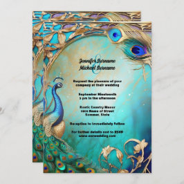 Vintage Pfauenvogelfedern verzierten Jugendstil Einladung