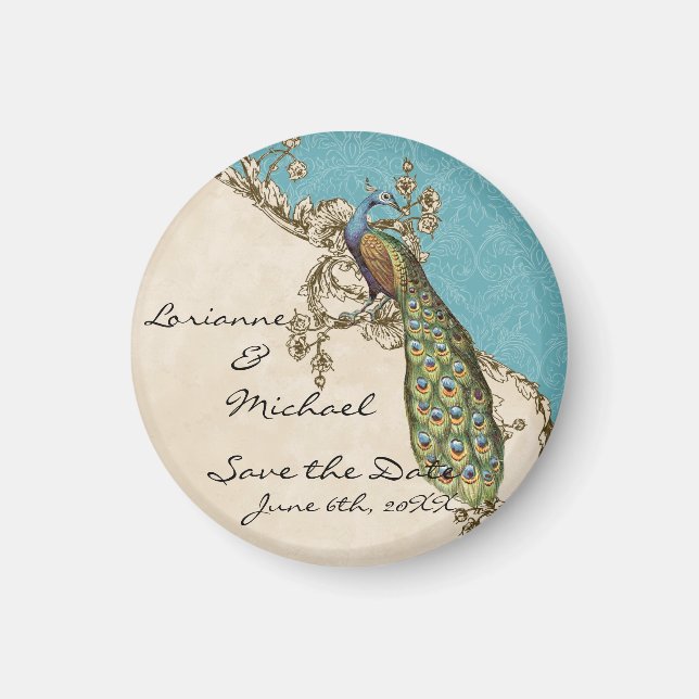 Vintage Pfaus und Etchings Save the Date Magnet (Vorne)