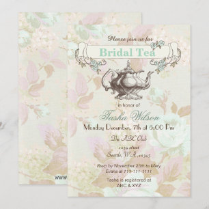 Vintage Pfefferminze Blumenkohl Bridal Teezeremoni Einladung