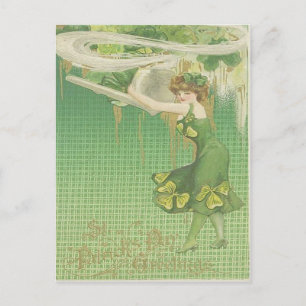 Vintage Pfeifenmädchen Kleeblatt St. Patrick's Day Postkarte