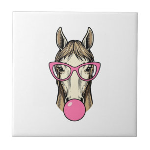 Vintage-Pferd-Bubblegum-Rosa-Brille-Shirt-Design Fliese