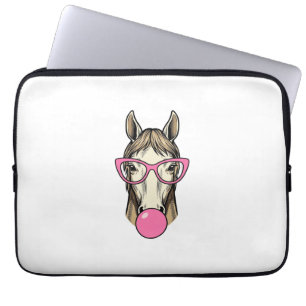 Vintage-Pferd-Bubblegum-Rosa-Brille-Shirt-Design Laptopschutzhülle