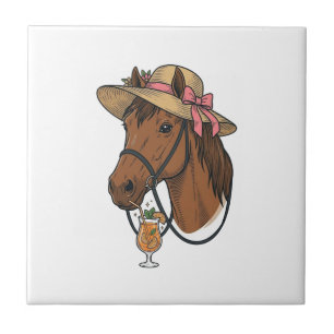 Vintage-Pferd-Cocktail-Sommerhut-Illustration Fliese