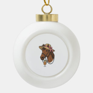 Vintage-Pferd-Cocktail-Sommerhut-Illustration Keramik Kugel-Ornament
