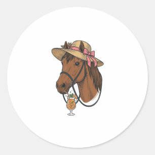 Vintage-Pferd-Cocktail-Sommerhut-Illustration Runder Aufkleber