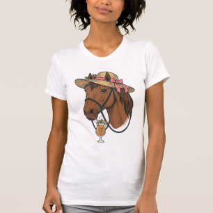 Vintage-Pferd-Cocktail-Sommerhut-Illustration T-Shirt