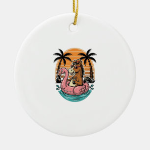 Vintage-Pferd-Flamingo-Schwimmkörper-Sommerurlaub- Keramik Ornament