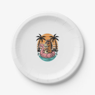 Vintage-Pferd-Flamingo-Schwimmkörper-Sommerurlaub- Pappteller