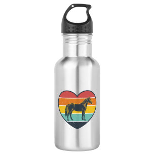 Vintage-Pferd-Herz-Sonnenuntergang-Vektordesign_1 Edelstahlflasche