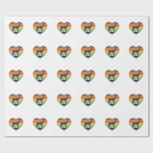 Vintage-Pferd-Herz-Sonnenuntergang-Vektordesign_1 Geschenkpapier