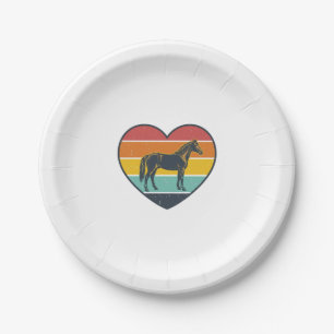Vintage-Pferd-Herz-Sonnenuntergang-Vektordesign_1 Pappteller