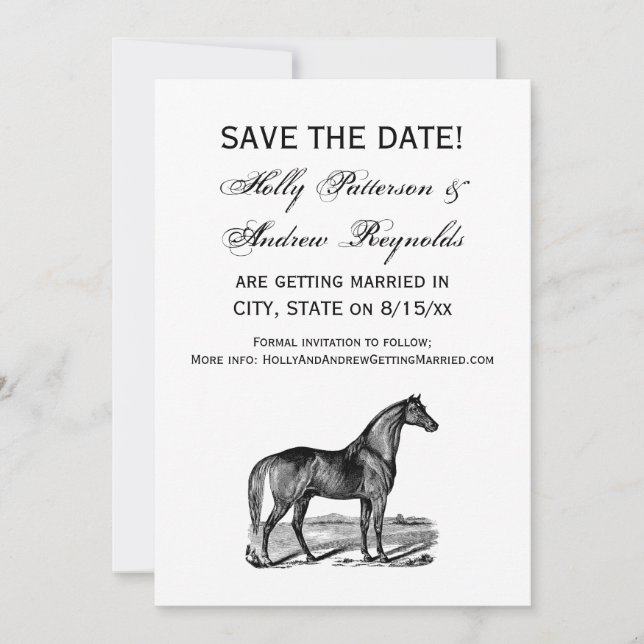 Vintage Pferd Stehend Save The Date (Vorderseite)