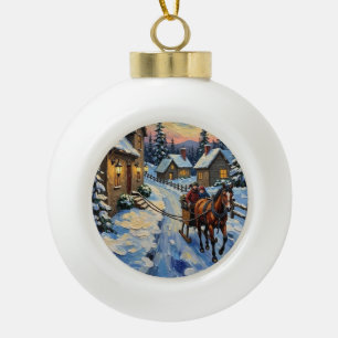 Vintage Pferd und Schlitten auf einem schneebedeck Keramik Kugel-Ornament
