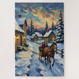 Vintage Pferd und Schlitten auf einem schneebedeck Puzzle