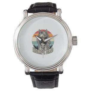 Vintage-Pferd-Vater-Sonnenuntergang-Gravur-Vektord Armbanduhr